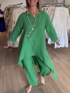 Solid Color Casual Long Sleeve Cotton Linen Suit
