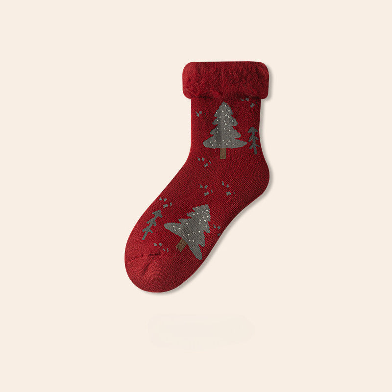 Plush Extra Thick Terry Red Mid Length Socks