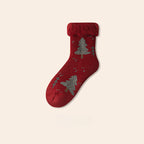 Plush Extra Thick Terry Red Mid Length Socks