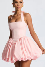 Halter Tie Bow Puffy Tulle Hem Mini Dress