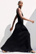 Ribbed Knit Racerback Halter Neck Mermaid Maxi Dress