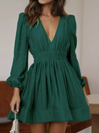 V-Neck Long Sleeve Mini Dress