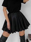 Satin Pleated A-line Mini Skirt