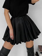 Satin Pleated A-line Mini Skirt