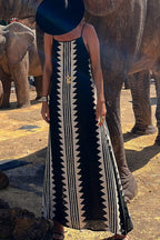 Geometric Tribal Print Square Neck Spaghetti Strap Maxi Dress