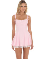 Bow Strap Shimmer Ruffle Dress in Pink