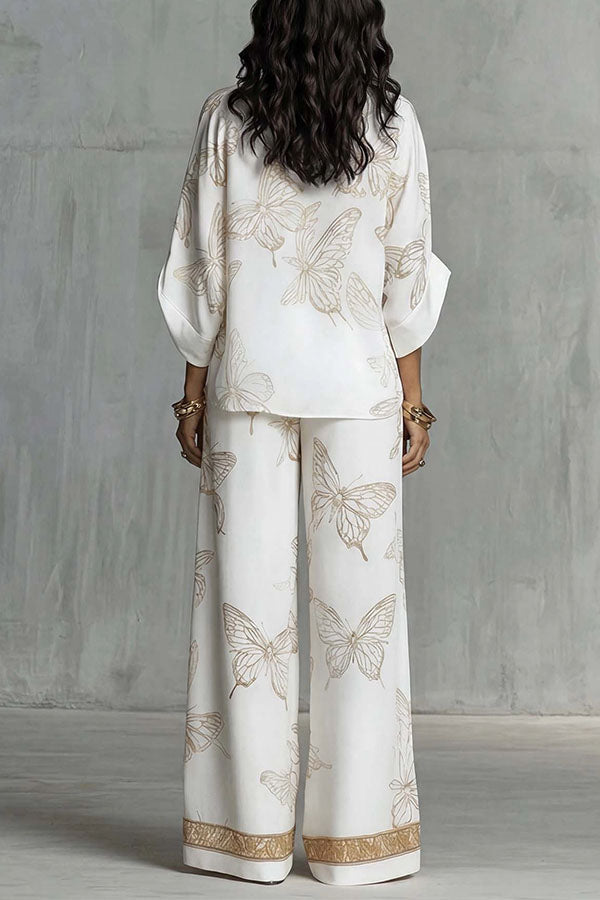 Flowy Butterfly Pattern Two-Piece Set