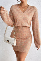 Orange Backless Long Sleeve Knit Sweater Dress