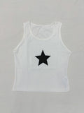 Star Embroidered Rib Cropped Tank Top