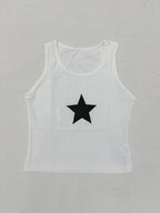 Star Embroidered Rib Cropped Tank Top