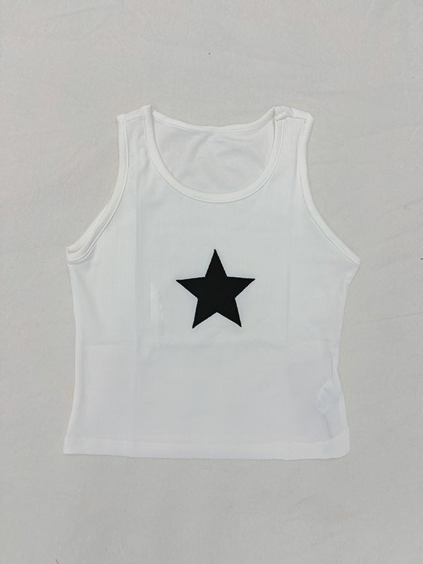 Star Embroidered Rib Cropped Tank Top