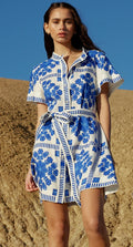Printed Tie Waist Short Sleeve Mini Dress