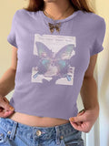 Vintage Brown Butterfly Print Short Sleeve Tee