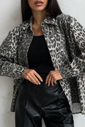 Vintage Leopard Print Denim Blouse