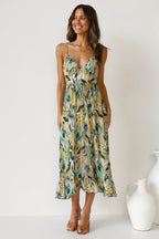 Juana Premium Printed Midi Summer Dress with Ruffle Trim Evening Wear Edit