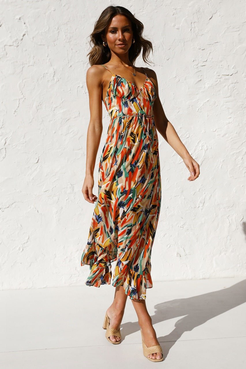 Juana Premium Printed Midi Summer Dress with Ruffle Trim Evening Wear Edit