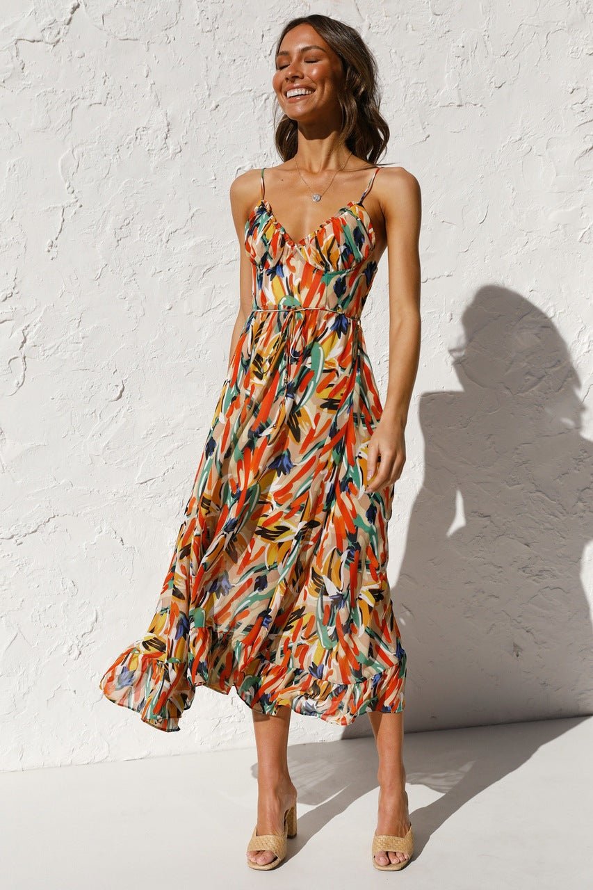 María Boutique José Printed Midi Summer Dress with Ruffle Trim Chic Silhouette Collection