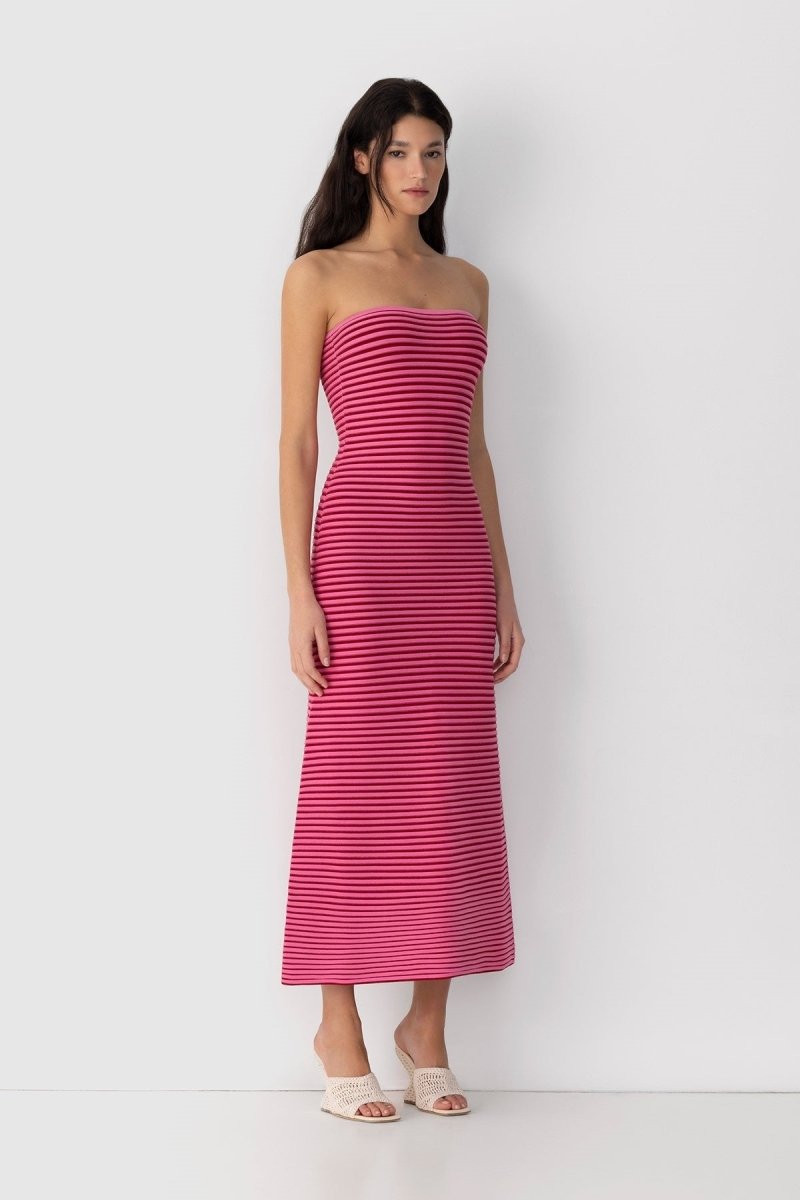 Katia Timeless Sleeveless Maxi Dress in Striped Knit Chic Silhouette Collection