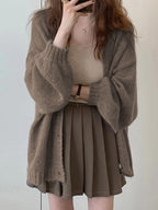 Mohair Solid Lantern Sleeve Baggy Cardigan