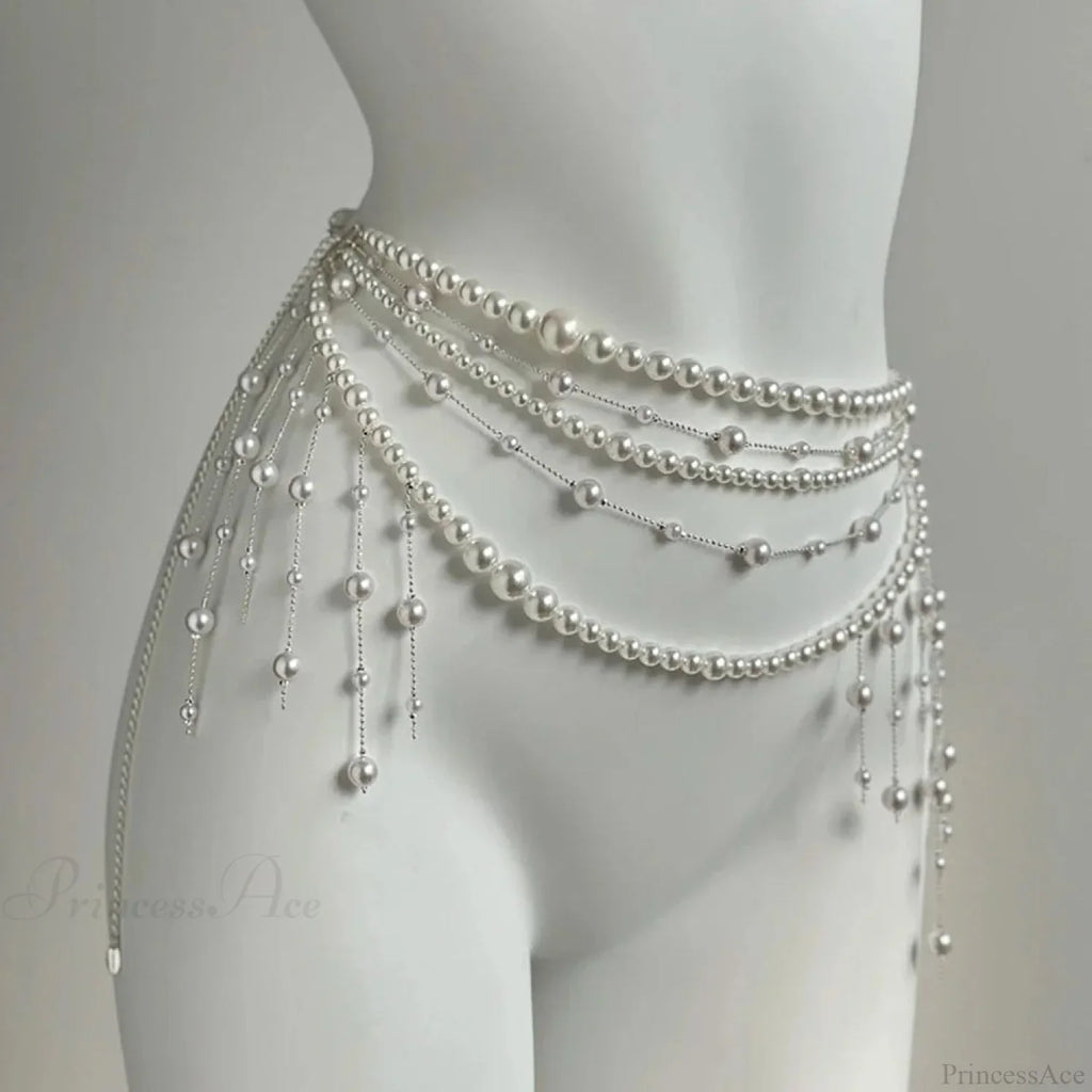 Adornments Dark Multilayer Fringes Bead Waistband