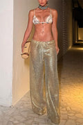 Rileigh Metallic Cutout Knit Mid Rise Elastic Waist Wide Leg Pants Set