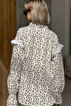 Elegant Leopard Print Cotton Long Sleeve Blouse