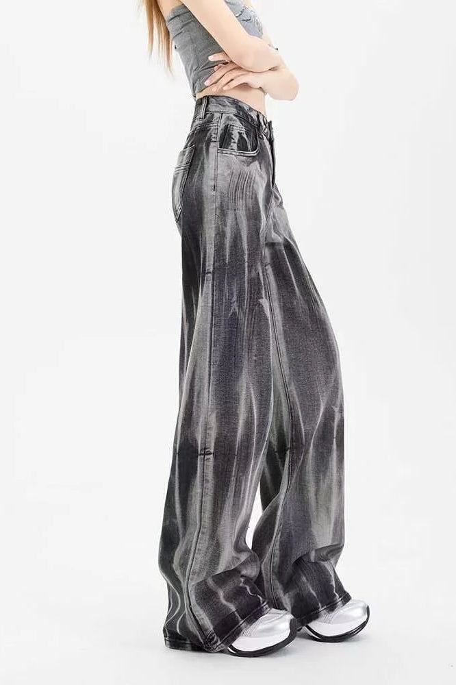 Black Tie-dye Wide-leg Jeans