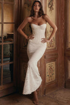 Strapless Lace Corset Sweetheart Mermaid Trumpet Maxi Gown