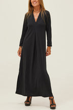V-Neck Three Quarter Sleeve Relaxed Side Slit Maxi Dress