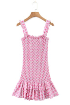 Smocked Square Neck Ruffle Trim Wide Strap Tiered Ditsy Floral Mini Dress