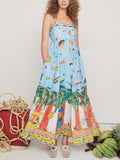 Tropical Graphic Print Spaghetti Strap A-Line Maxi Dress