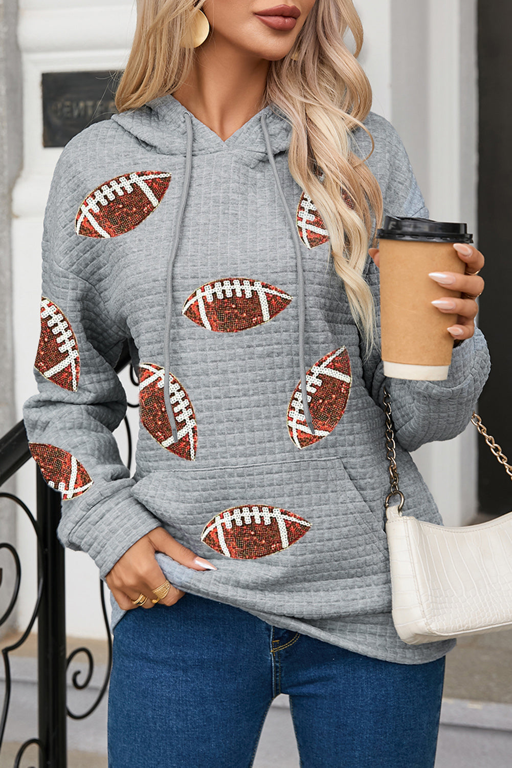 Blue Zone Planet | Drawstring Football Long Sleeve Hoodie