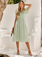 Casual V-Neck Short Sleeves Midi Dress