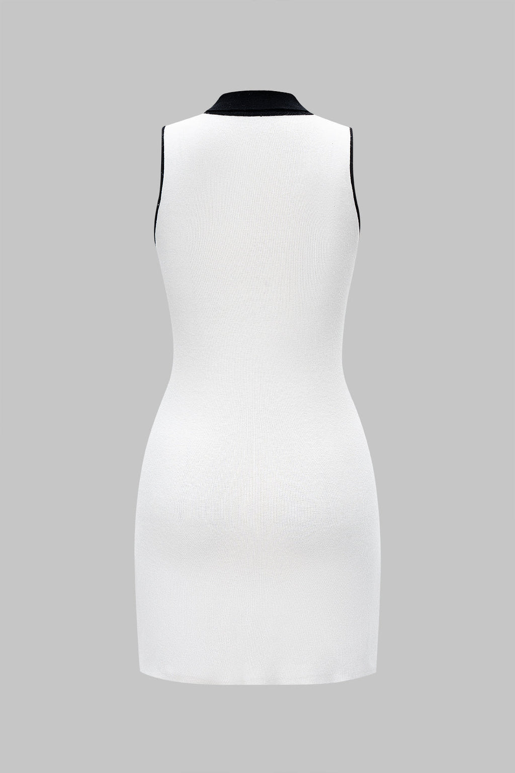 Knit V-Neck Contrast Button Sleeveless Pocket Dress