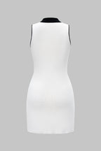 Knit V-Neck Contrast Button Sleeveless Pocket Dress