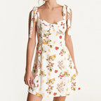 Fruit Print Tie Shoulder Bustier Fit and Flare Mini Dress