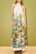 Tropical Eden Halter Neck Backless Maxi Dress