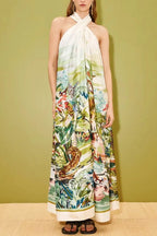 Tropical Eden Halter Neck Backless Maxi Dress