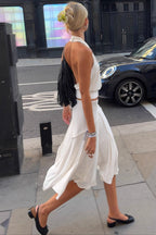 Asymmetric Hem Linen Blend Skirt