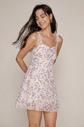 Sweetheart Neck Ruffle Strap Ditsy Floral Ruched Bust Mini Dress