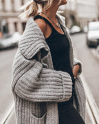 Chunky and Warm Knit Button Pocketed Oversized Midi Cardigan