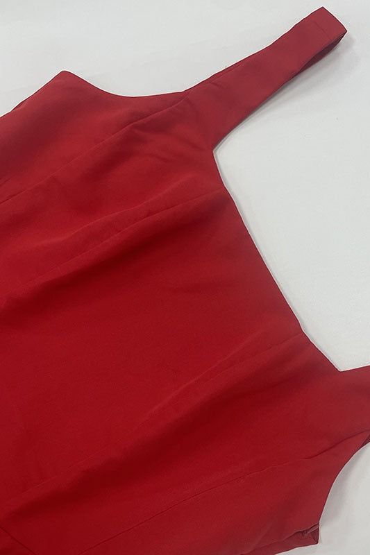 Square Neck Sleeveless Basque Waist A Line Midi Dress