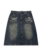 Distressed Washed Slim Straight A Line Denim skirt