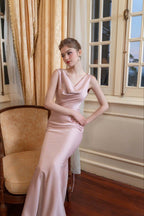 Solid Satin Evening Maxi Dress