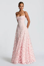 Floral Lace Spaghetti Strap Open Back Tiered Maxi Dress