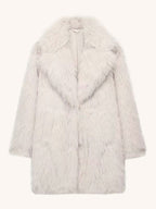White Faux Fur Midi Coat Notched Lapel Winter Eco-friendly Long Jacket For Women 2026