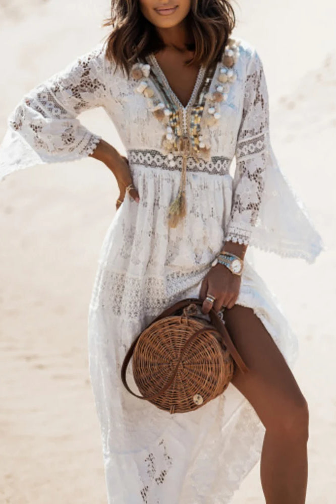 Lace V-Neck Hollow Dress