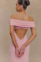 Off-Shoulder Ruffle Mesh Split Maxi Party Dress
