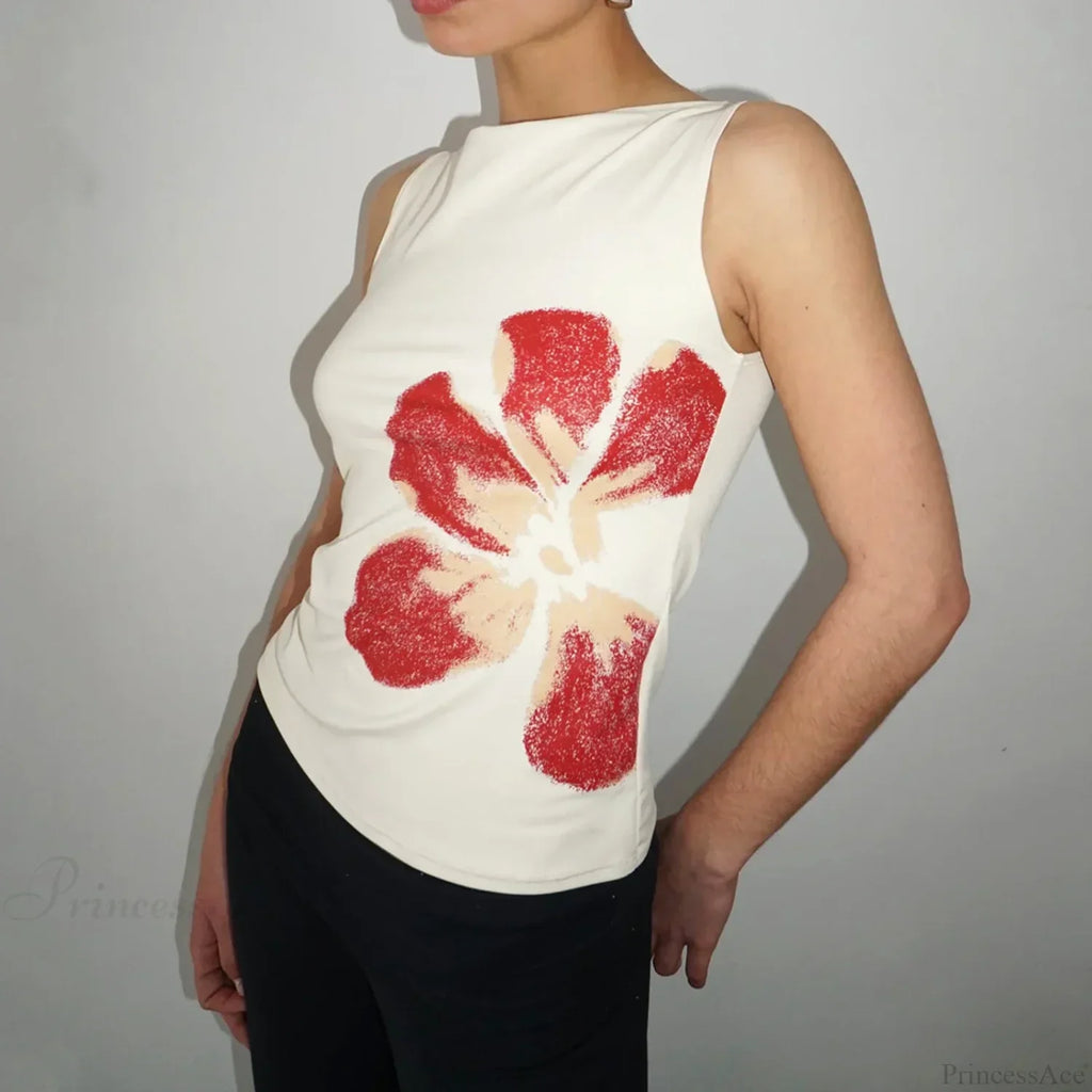 Aesthetic Y2K Floral Print Crewneck Sleeveless Graphic Crop