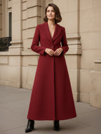Shawl Collar Full-Length Woolen Coat With A-Line And V-Neck For Women 2026